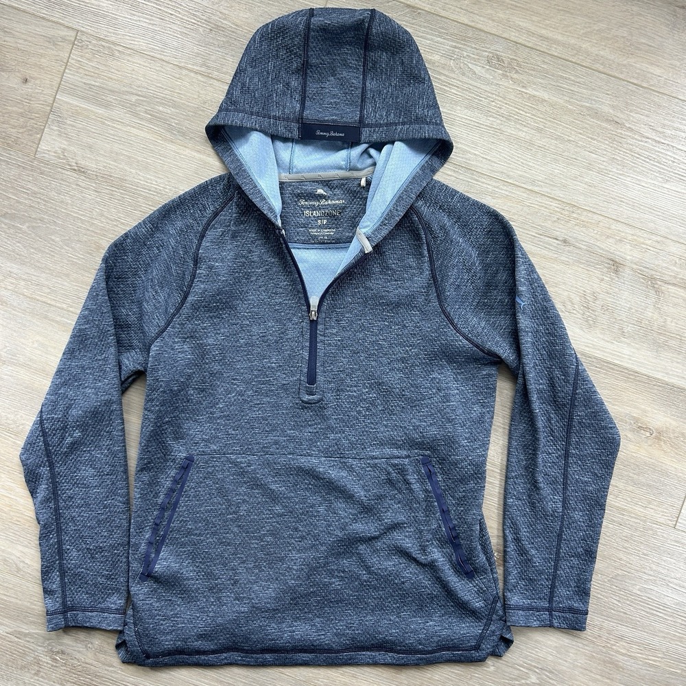 Tommy Bahama Hoodie Mens Small Blue Pebble Harbor Half Zip IslandZone UPF 30